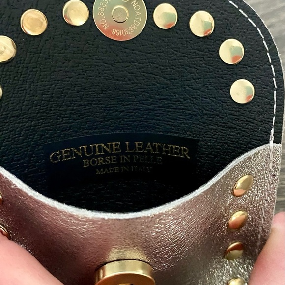 BORSE IN PELLE made in Italy gold studded change purse wallet new boutique gift - Picture 3 of 5